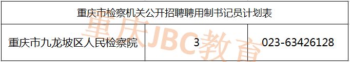 2021重庆市九龙坡区人民检察院书记员招录职位表（3人）